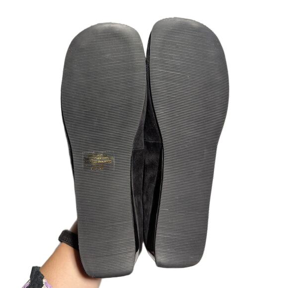 Vtg 1990s Newport News Black Suede Square Toe Elastic Strap Mary Jane Flats 10 W - Picture 6 of 7